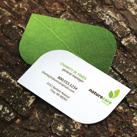 Leaf Shaped Business Cards 16pt Glossy UV Coated Full Color Print 1 sided